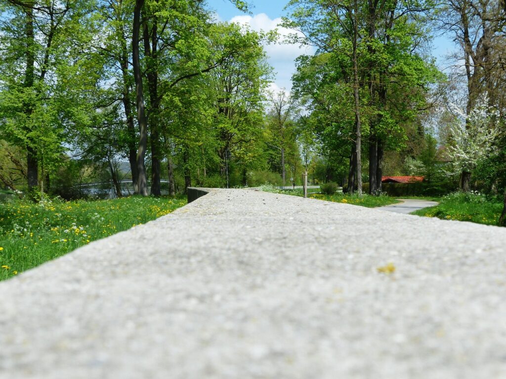 wall, flood protection, path, road, concrete, Hochwasservorsorge Herrstein